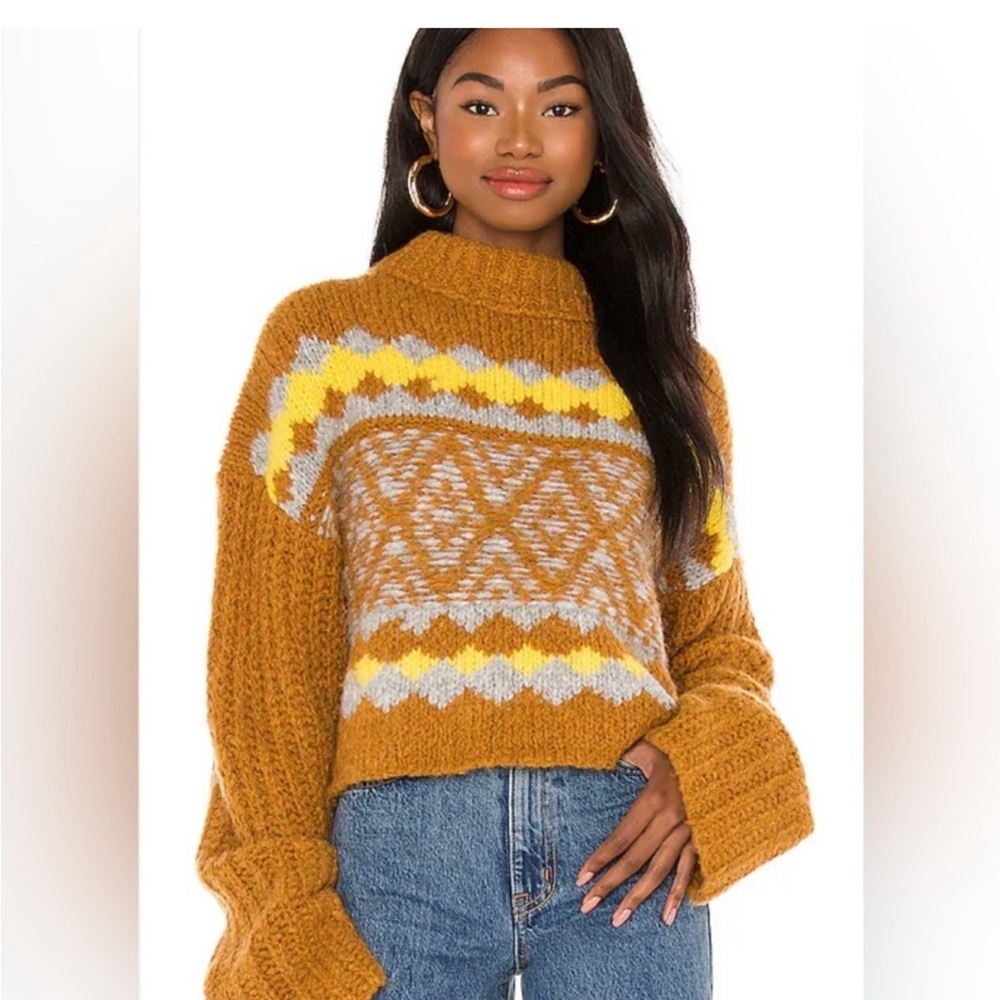 Free People Mustard and Brown Oversized Turtleneck Sweater no tag - Picture 2 of 6